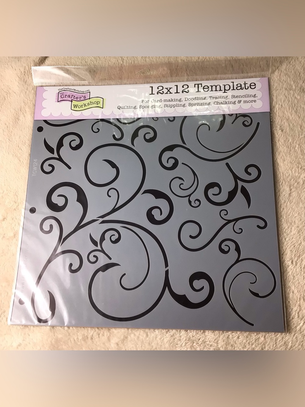 12x12 Swirl Stencil - Light Gray with Black Design